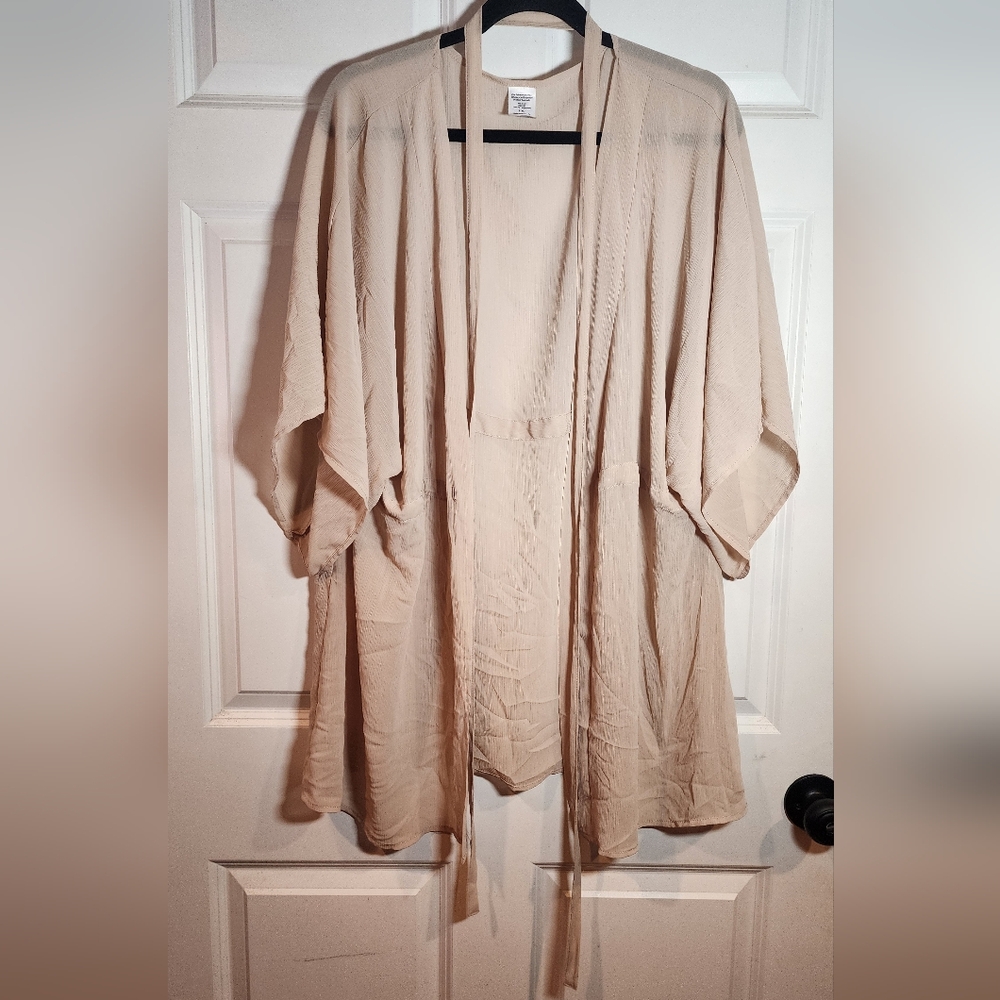 Beige Sheer Kimono Open Front Cardigan Top (String Needs To Be Rethreaded) L/XL